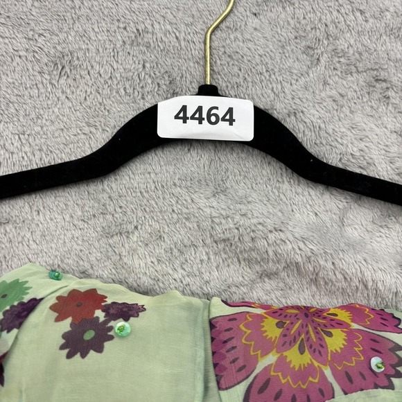 VTG Anna Sui Silk Blend Sequin Mini Skirt Womens 4 Green Floral Ruffle Fairycore - Picture 15 of 15